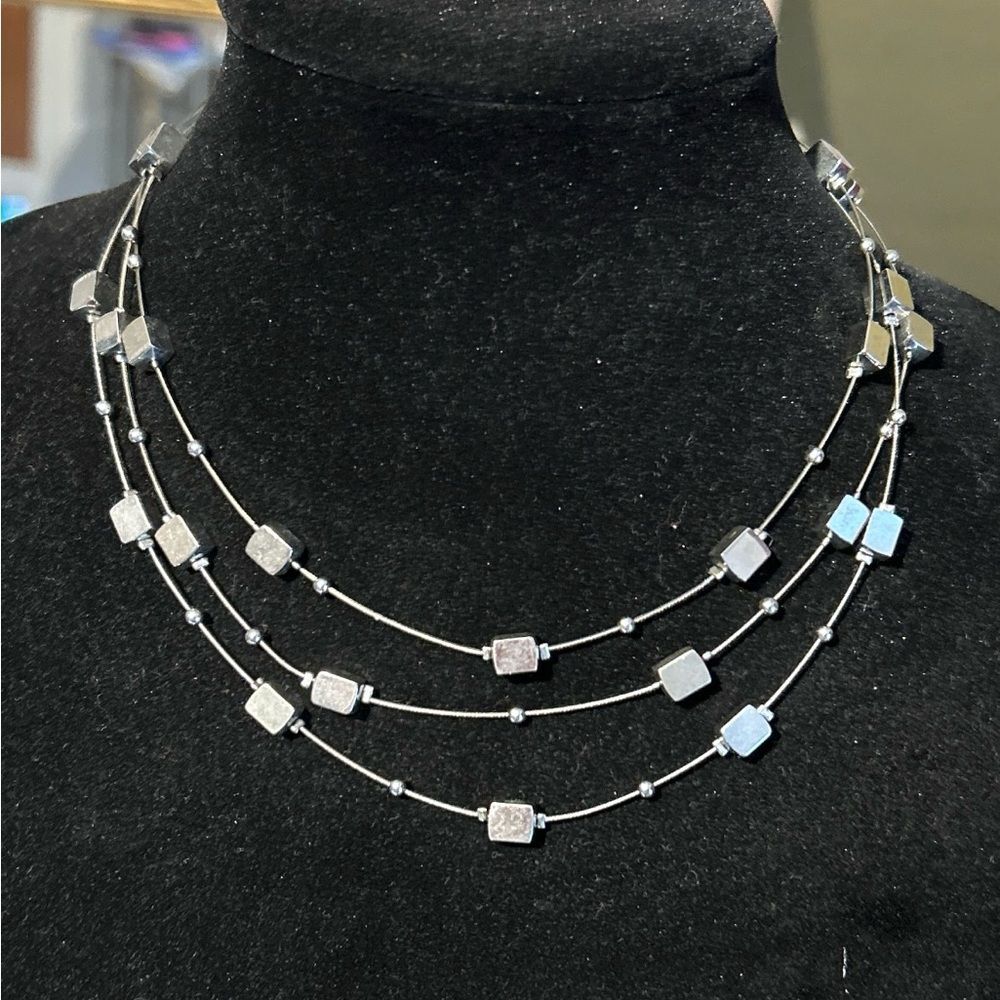 Lia Sofia Mainstream Silver Tone 3 Strand Chocker Necklace